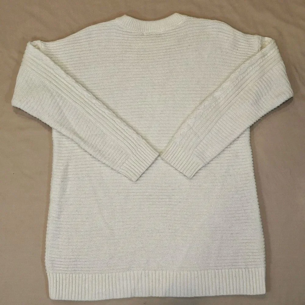 Uniqlo Cream Cable Knit Sweater Womens Chunky Wool Acrylic Blend Crew Neck Large